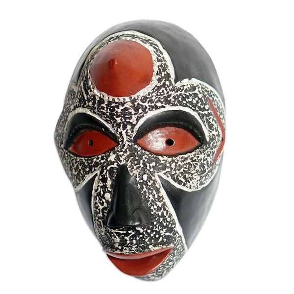 Alternate image for Handcrafted African Sese Wood Mask in Black and Red Hues Fauna Mask