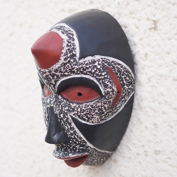 Alternate image for Handcrafted African Sese Wood Mask in Black and Red Hues Fauna Mask