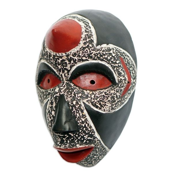 Alternate image for Handcrafted African Sese Wood Mask in Black and Red Hues Fauna Mask