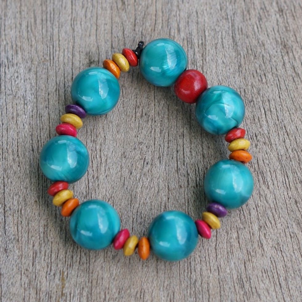 Colorful Eco-Friendly Beaded Stretch Bracelet from Ghana 'Waves of Happiness'