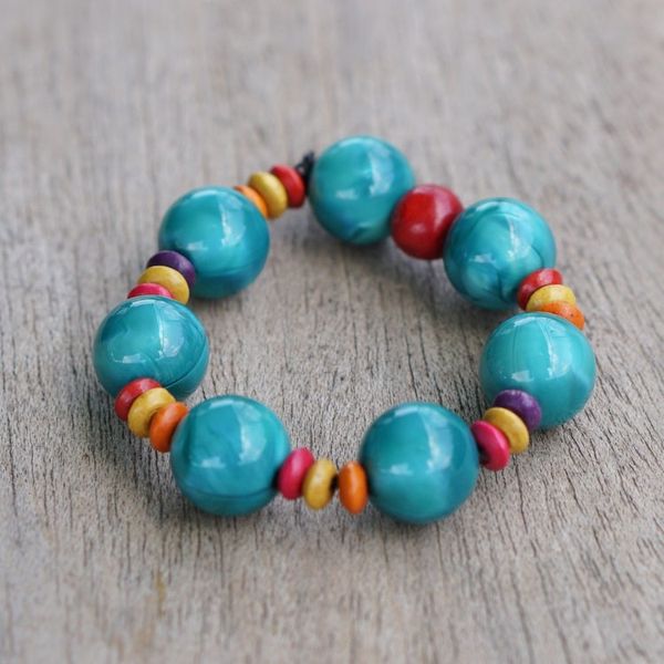 Alternate image for Colorful Eco-Friendly Beaded Stretch Bracelet from Ghana Waves of Happiness