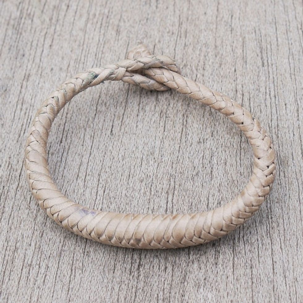 Handcrafted Braided Leather Bracelet in Ivory 'Ivory Grace'