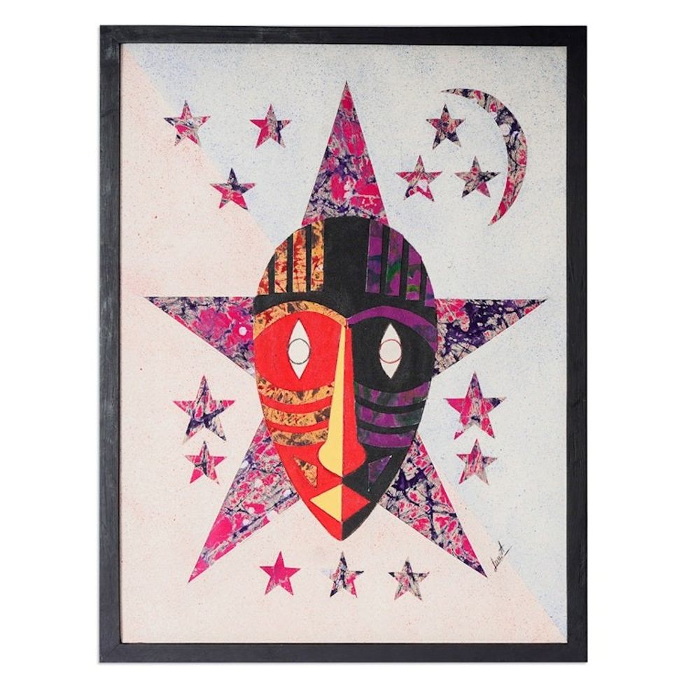 Traditional Cotton Batik Wall Art in Pink and Purple Hues 'Saturday Born'