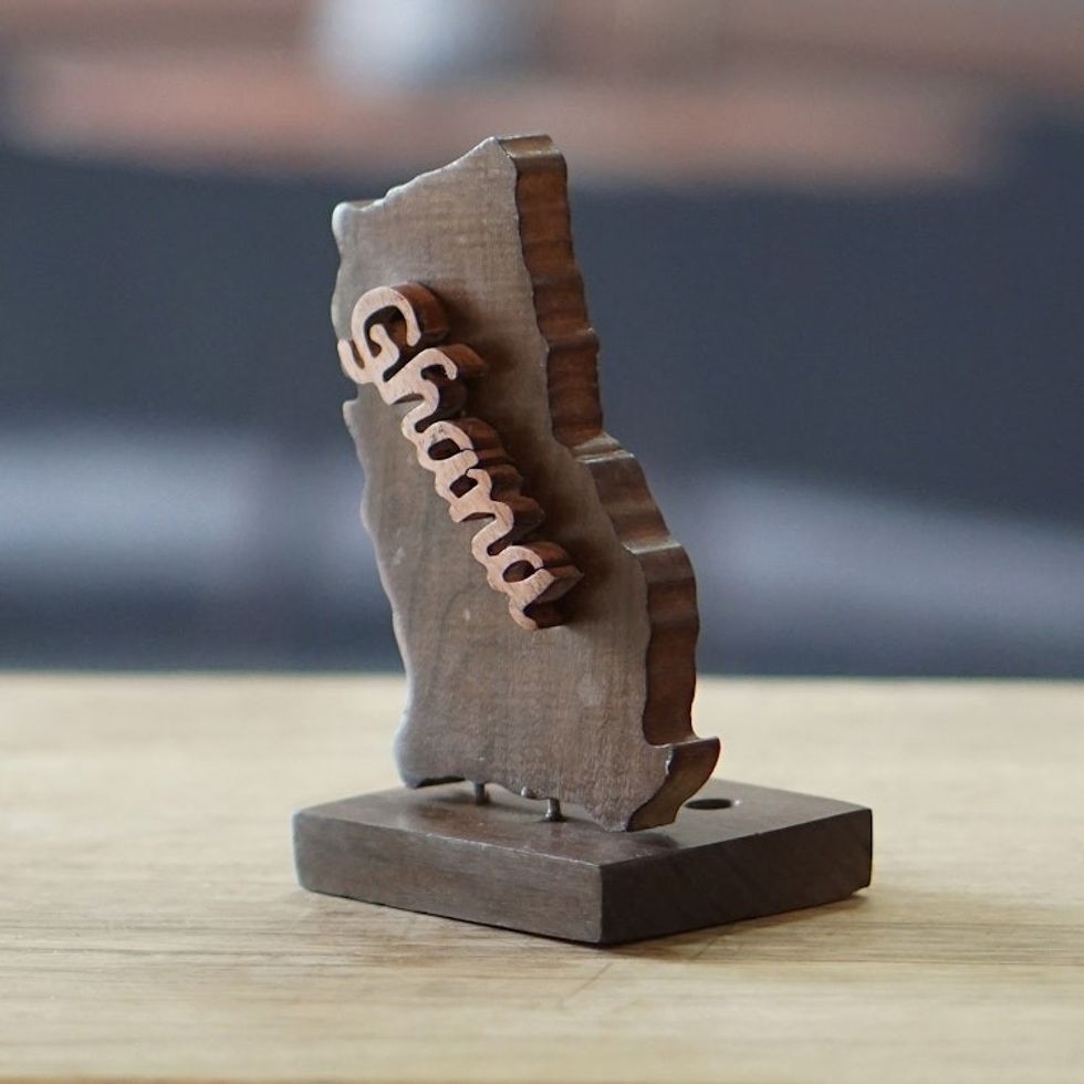 Handcrafted Polished Ebony Wood Sculpture of Ghana's Map 'Beloved Ghana'