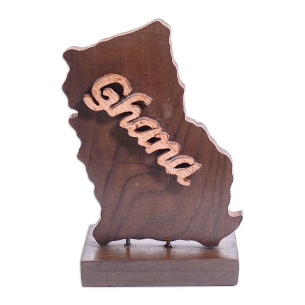 Alternate image for Handcrafted Polished Ebony Wood Sculpture of Ghanas Map Beloved Ghana