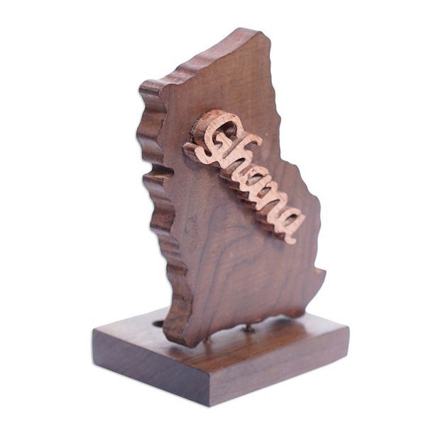Alternate image for Handcrafted Polished Ebony Wood Sculpture of Ghanas Map Beloved Ghana