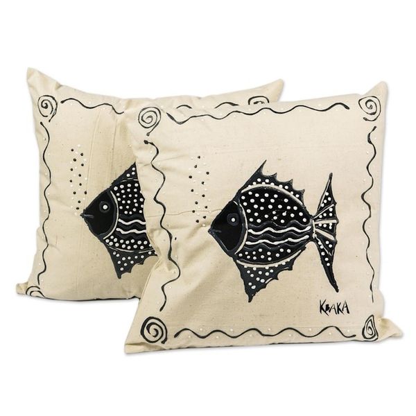 Alternate image for Fish-Themed Cotton Cushion Covers Pair Gurgling