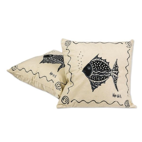 Alternate image for Fish-Themed Cotton Cushion Covers Pair Gurgling