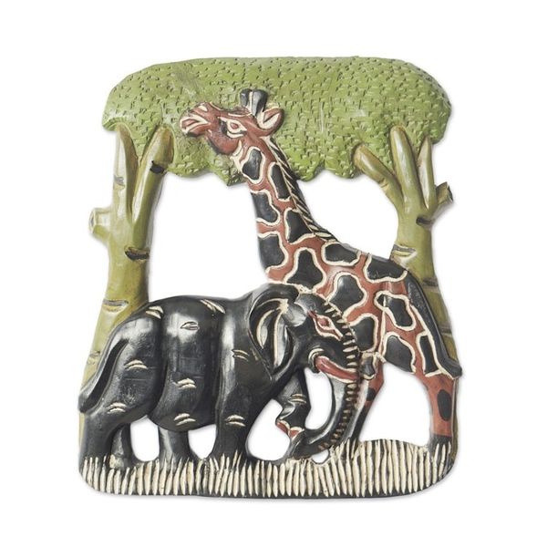 Alternate image for Hand-Carved Sese Wood Wall Art Featuring Wildlife from Ghana Natural Unity
