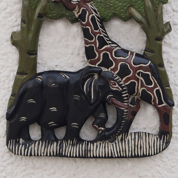 Alternate image for Hand-Carved Sese Wood Wall Art Featuring Wildlife from Ghana Natural Unity