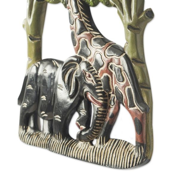 Alternate image for Hand-Carved Sese Wood Wall Art Featuring Wildlife from Ghana Natural Unity