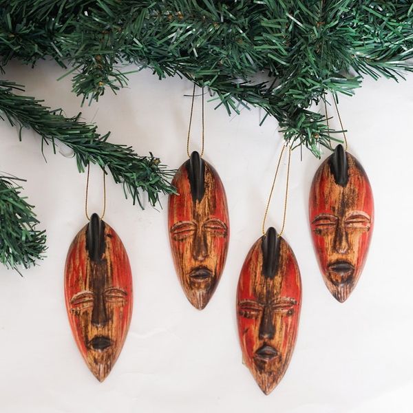 Alternate image for Set of 4 Handcrafted Black and Red Sese Wood Ornaments Intense Facets