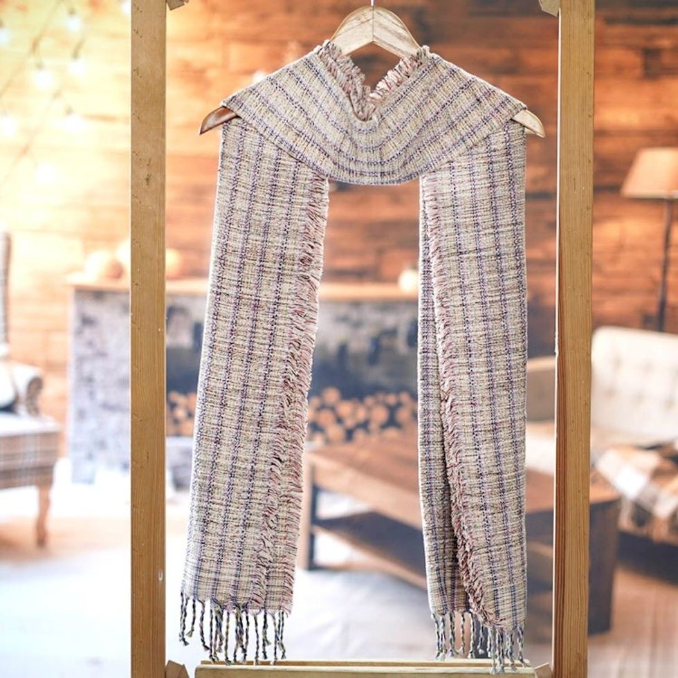 Handwoven Striped and Fringed Cotton Blend Scarf from Ghana 'Nyaniba II'