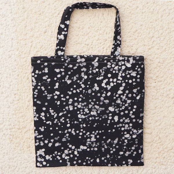 Alternate image for Black and White Batik Cotton Tote Bag with Splatter Pattern Graceful Alua