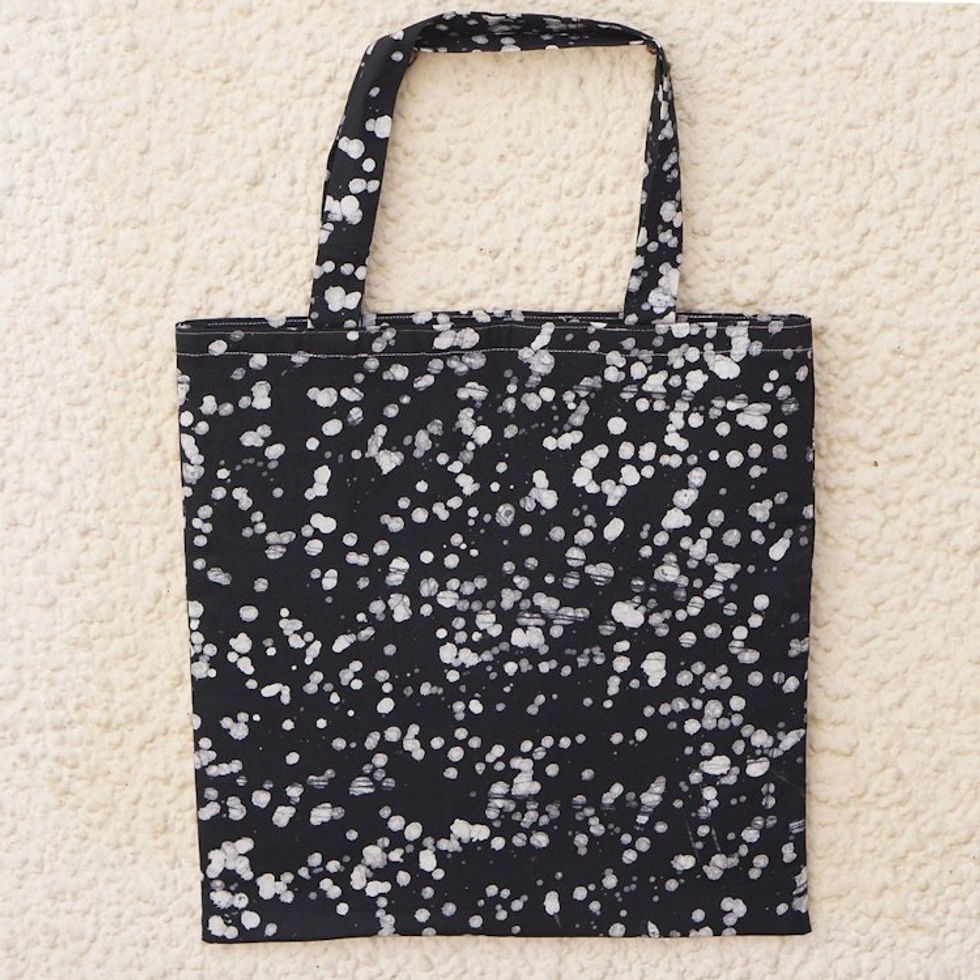 Black and White Batik Cotton Tote Bag with Splatter Pattern 'Graceful Alua'