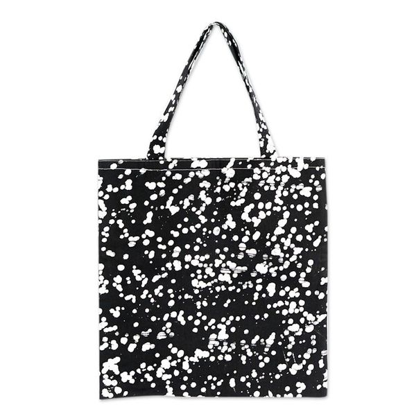 Alternate image for Black and White Batik Cotton Tote Bag with Splatter Pattern Graceful Alua