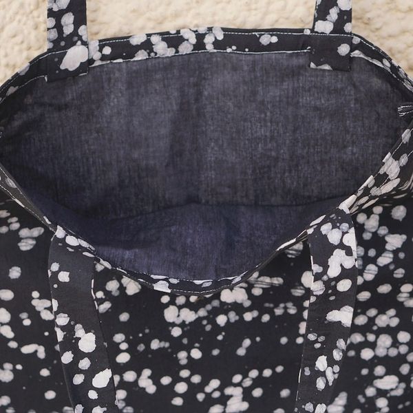 Alternate image for Black and White Batik Cotton Tote Bag with Splatter Pattern Graceful Alua