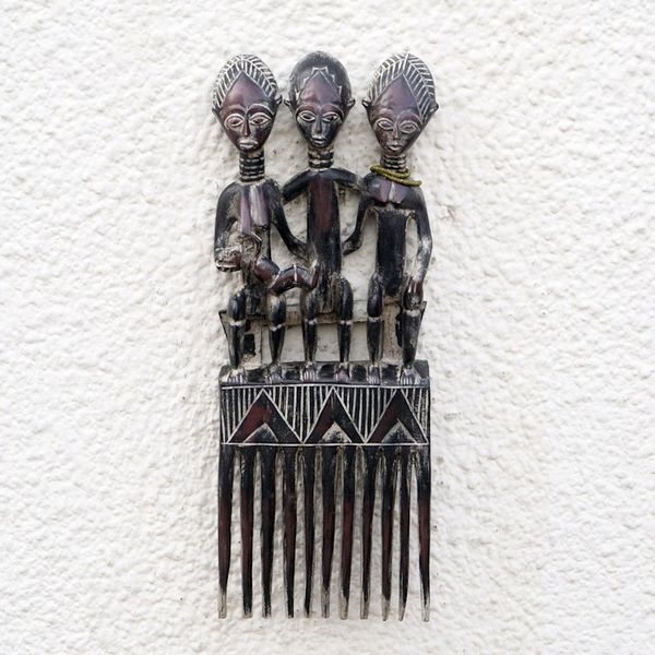 Alternate image for Hand Carved Sese Wood Comb-Shaped Wall Accent from Ghana Triumvirate Comb