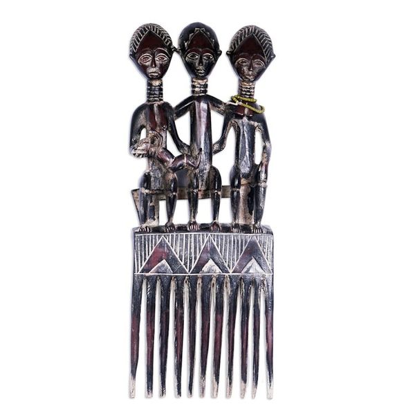 Alternate image for Hand Carved Sese Wood Comb-Shaped Wall Accent from Ghana Triumvirate Comb