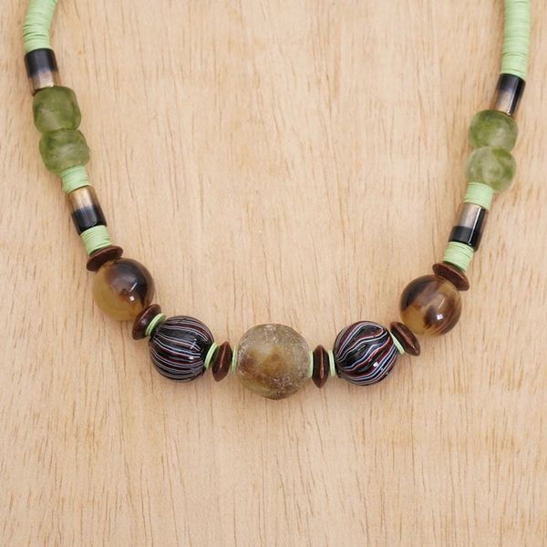 Alternate image for Eco-Friendly Recycled Glass and Wood Beaded Necklace Omanye in Green