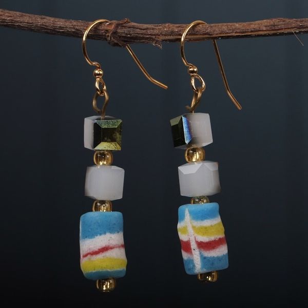 Alternate image for Eco-Friendly Pastel Recycled Glass Beaded Dangle Earrings Blue Gyidi