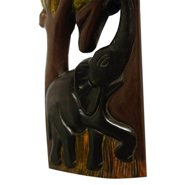 Alternate image for Hand-Carved Elephant-Themed Sese Wood Wall Art Aboa Kese