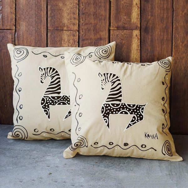 Alternate image for Hand-Painted Cotton Cushion Covers Pair Prancing