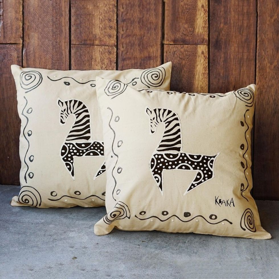 Hand-Painted Cotton Cushion Covers Pair 'Prancing'
