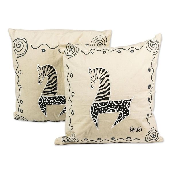 Alternate image for Hand-Painted Cotton Cushion Covers Pair Prancing