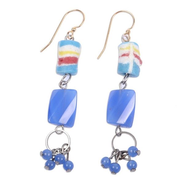 Alternate image for Eco-Friendly Blue Recycled Glass Beaded Dangle Earrings Divine Blue Gyidi