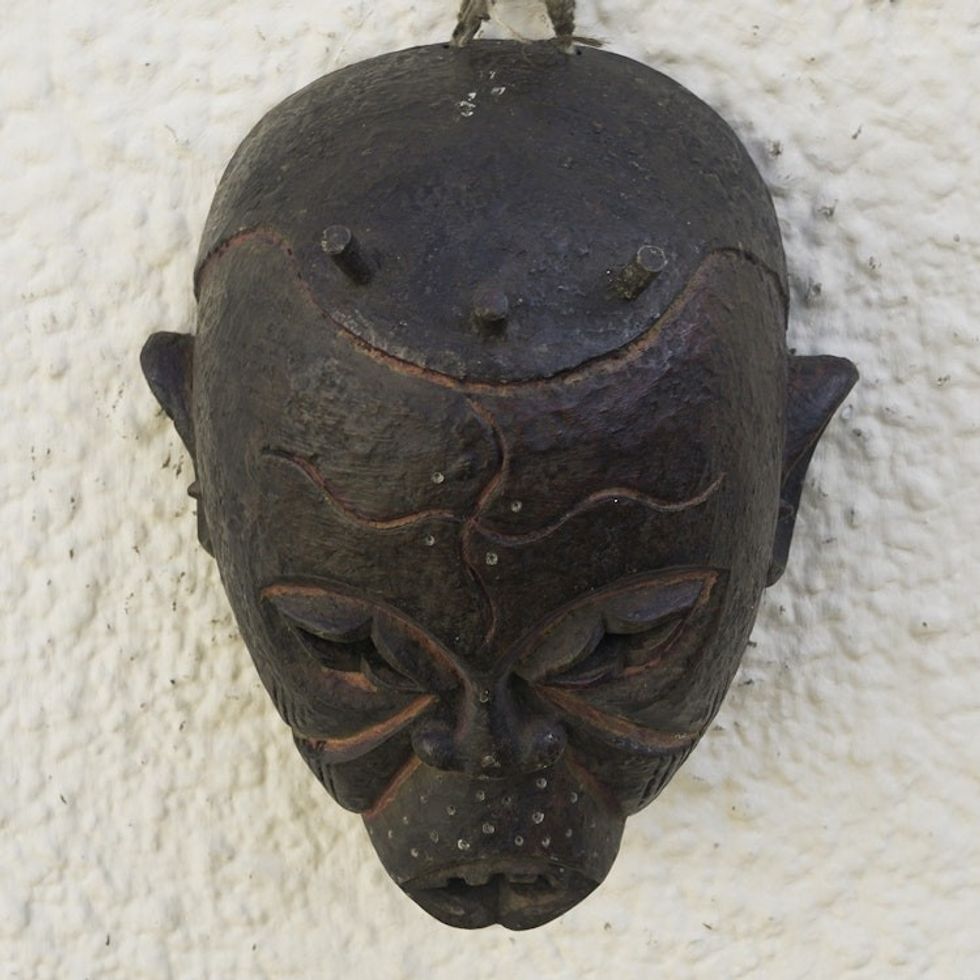 Hand Carved Sese Wood Mask from Ghana 'Ibibio People'