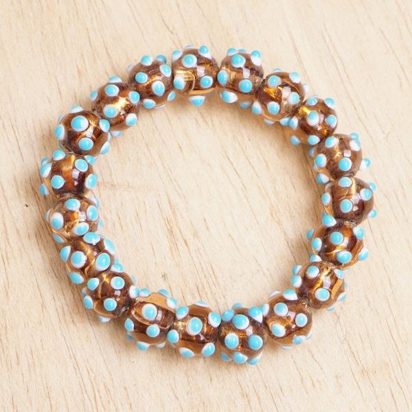Alternate image for Turquoise and Brown Recycled Glass Beaded Stretch Bracelet Cool Lights