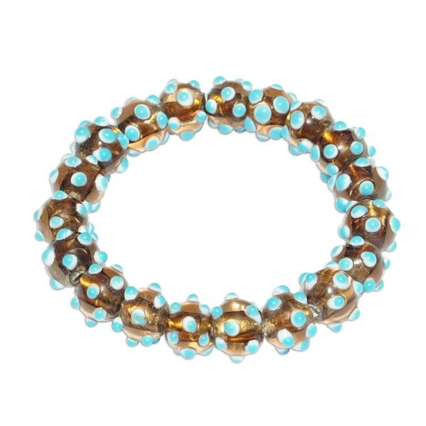 Alternate image for Turquoise and Brown Recycled Glass Beaded Stretch Bracelet Cool Lights