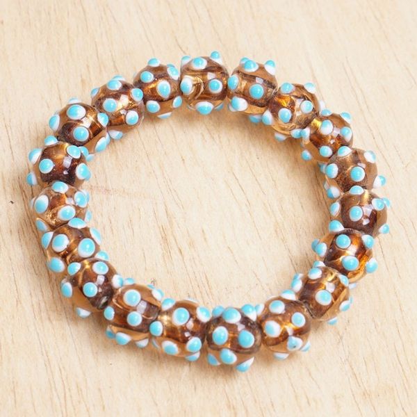 Alternate image for Turquoise and Brown Recycled Glass Beaded Stretch Bracelet Cool Lights