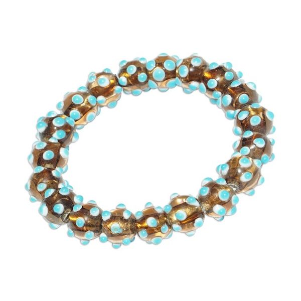 Alternate image for Turquoise and Brown Recycled Glass Beaded Stretch Bracelet Cool Lights