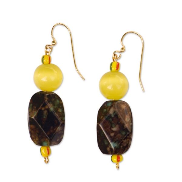 Alternate image for Cats Eye Dangle Earrings with Recycled Glass Beads Imperial Yellow