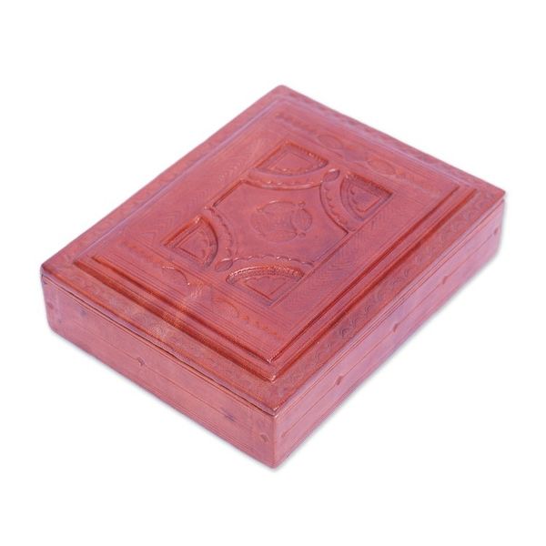 Alternate image for Ghanaian Handmade Brown Leather and Sese Wood Jewelry Box Regal Creation