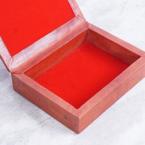 Alternate image for Ghanaian Handmade Brown Leather and Sese Wood Jewelry Box Regal Creation