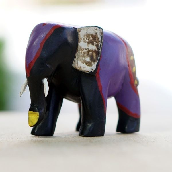 Alternate image for Hand-Painted Iris and Black Elephant Sese Wood Figurine Culture Elephant II