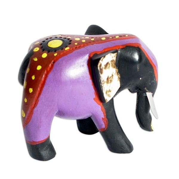 Alternate image for Hand-Painted Iris and Black Elephant Sese Wood Figurine Culture Elephant II