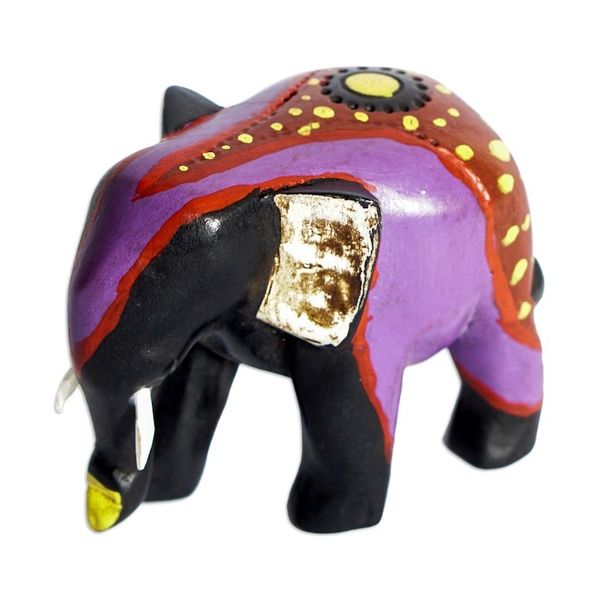 Alternate image for Hand-Painted Iris and Black Elephant Sese Wood Figurine Culture Elephant II
