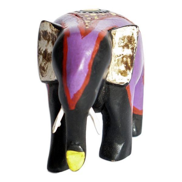 Alternate image for Hand-Painted Iris and Black Elephant Sese Wood Figurine Culture Elephant II