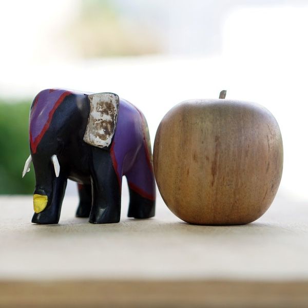 Alternate image for Hand-Painted Iris and Black Elephant Sese Wood Figurine Culture Elephant II