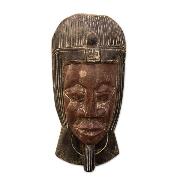 Alternate image for Traditional African Sese Wood Mask in Brown and Black Hues King Head