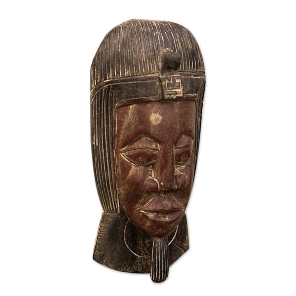 Alternate image for Traditional African Sese Wood Mask in Brown and Black Hues King Head