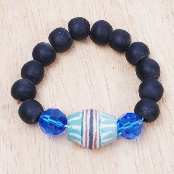 Alternate image for Blue and Black Recycled Glass Beaded Stretch Bracelet Electric Soul