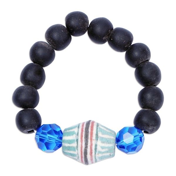 Alternate image for Blue and Black Recycled Glass Beaded Stretch Bracelet Electric Soul