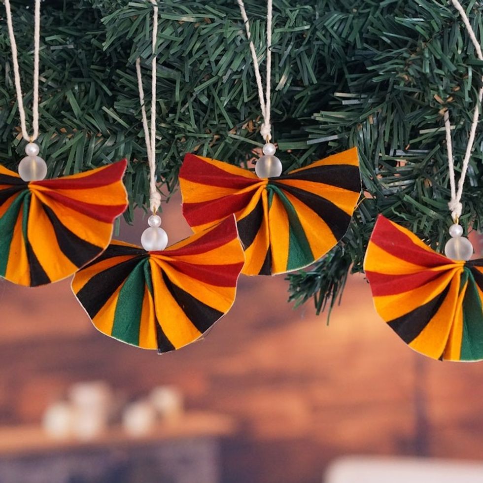 Vibrant Handmade Eco-Friendly Cotton Ornaments Set of 4 'Vibrant Afafrantor'