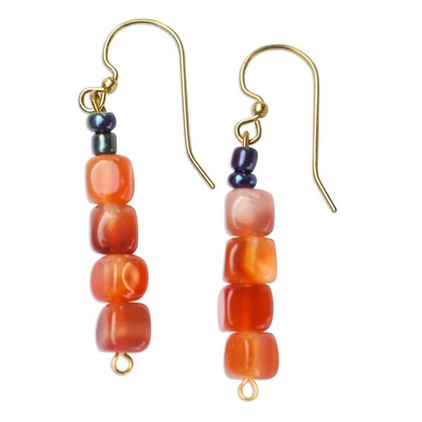 Alternate image for Recycled Glass Beaded Dangle Earrings in Warm and Dark Hues Unique Sunset