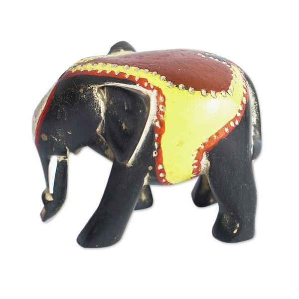 Alternate image for Hand-Painted Red and Yellow Elephant Sese Wood Figurine Culture Elephant III